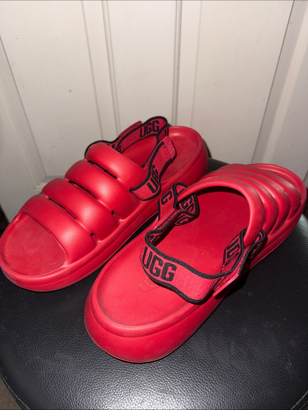 UGG Mens Bright Red Padded Slide Sandals with Logo Strap Size 11
